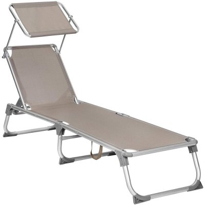 SONGMICS Chaise Longue Bain de Soleil Transat de relaxation Chaise de jardin pliable - Taupe GCB19BR