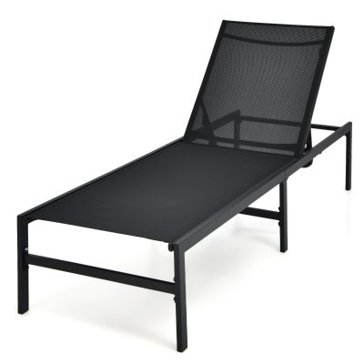 COSTWAY Chaise Longue de Jardin Dossier R&eacute;glable &agrave; 5 Positions 198x63.5x35cm Noir