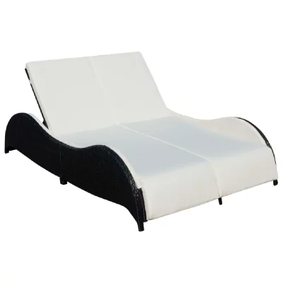 VIDAXL Chaise longue double avec coussin r&eacute;sine tress&eacute;e noir 41977