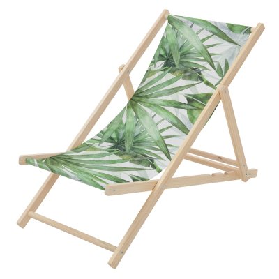 ECD GERMANY Chaise longue pliante chilienne bois/tissu motif palmier 3 positions
