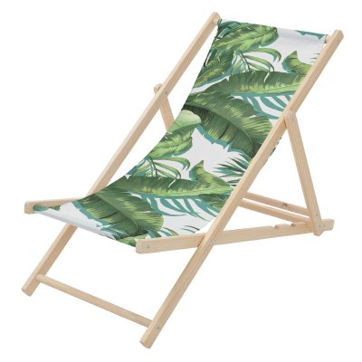 ECD GERMANY Chaise longue pliante chilienne bois/tissu motif tropical 3 positions