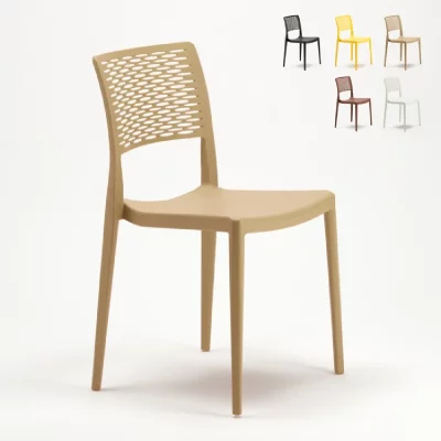 AHD AMAZING HOME DESIGN Chaise pour salle &agrave; manger Bar et Jardin en Polypropyl&egrave;ne Empilable et L&eacute;g&egrave;re Cross, Couleur: Beige
