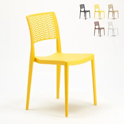 AHD AMAZING HOME DESIGN Chaise pour salle &agrave; manger Bar et Jardin en Polypropyl&egrave;ne Empilable et L&eacute;g&egrave;re Cross, Couleur: Jaune