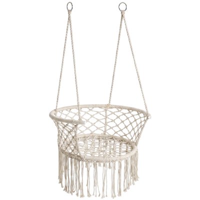 OUTSUNNY Chaise suspendue macram&acute; coton polyester beige