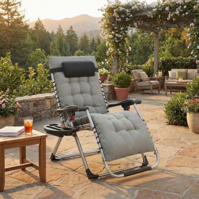 SONGMICS Chaises d'ext&eacute;rieur pliante avec coussin amovible gris clair