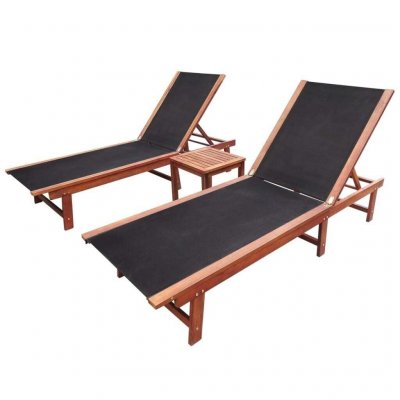 VIDAXL Chaises longues 2pcs et table bois d'acacia massif et textil&egrave;ne 273752