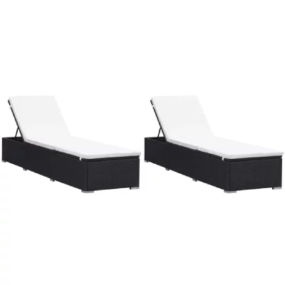 VIDAXL Chaises longues avec coussins 2 pcs r&eacute;sine tress&eacute;e noir 277088