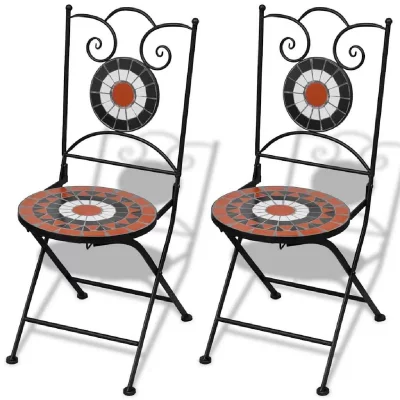VIDAXL Chaises pliables de bistro 2 pcs C&eacute;ramique Terre cuite et blanc