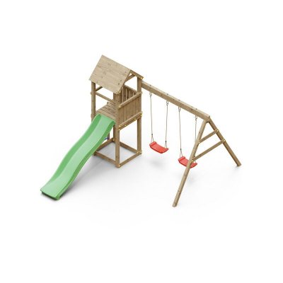 CHALET & JARDIN Chalet-Jardin Aire de Jeu ext&eacute;rieur en Bois - 1 Toboggan + 2 balan&ccedil;oires - 348x284x188cm - Ambroise