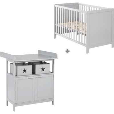 ROBA Chambre B&eacute;b&eacute; Duo Hamburg -  - Lit B&eacute;b&eacute; 60x120 + Commode &agrave; Langer - Gris