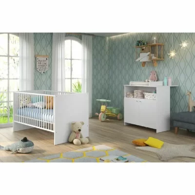 TRENDTEAM Chambre b&eacute;b&eacute; Duo : Lit 70 x 140 cm + Commode &agrave; langer NIKO - Blanc - TREND TEAM