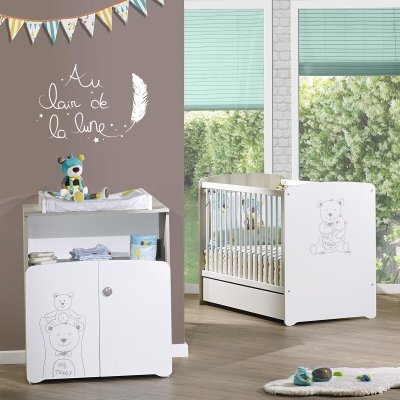 BABYPRICE Chambre B&eacute;b&eacute; Duo Lit B&eacute;b&eacute; 120x60+ Commode &Agrave; Langer 2 Portes Teddy