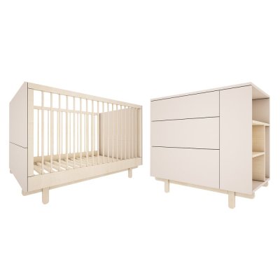WOOD LUCK DESIGN Chambre b&eacute;b&eacute; : Duo - Lit &eacute;volutif 70x140 commode 3 tiroirs beige