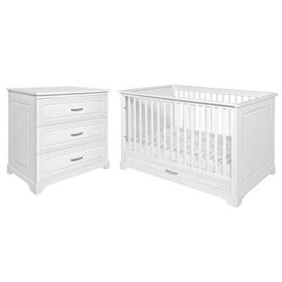 NOVELIES Chambre b&eacute;b&eacute; : Duo - Lit &eacute;volutif 70x140 commode 3 tiroirs blanc