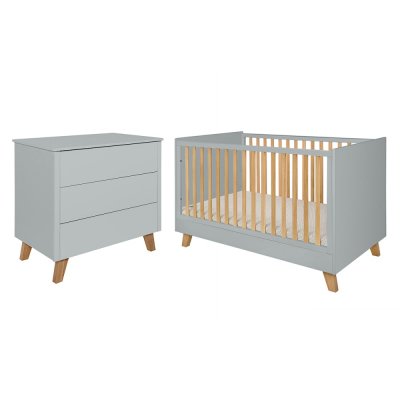NOVELIES Chambre b&eacute;b&eacute; : Duo - Lit &eacute;volutif 70x140 commode 3 tiroirs gris