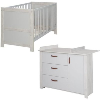 ROBA Chambre b&eacute;b&eacute; duo mila - lit b&eacute;b&eacute; &eacute;volutif 70 x 140 + commode &agrave; langer - gris et blanc 1015816