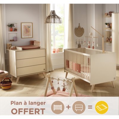 SAUTHON Chambre b&eacute;b&eacute; Lit &eacute;volutif et Commode &agrave; langer 3 tiroirs - MELINEE