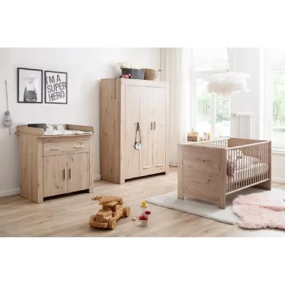 TRENDTEAM Chambre b&eacute;b&eacute; Trio : Lit 70 x 140 cm + Commode &agrave; langer + Armoire AHOI - Ch&ecirc;ne