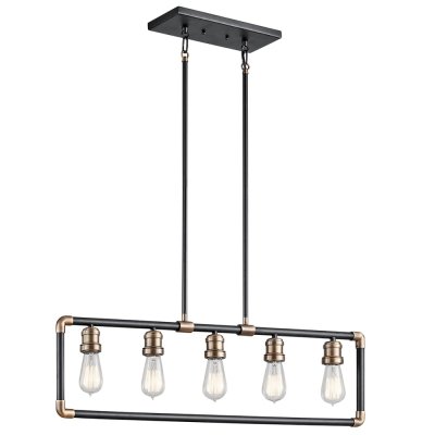 KICHLER Chandelier Imahn, laiton naturel et noir, 5 &eacute;clairages