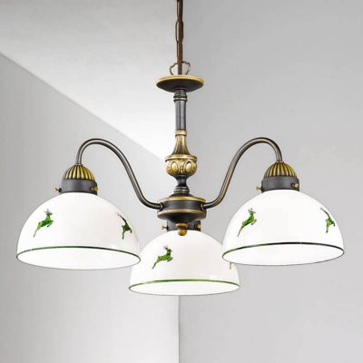 AUSTROLUX Chandelier style cosy NONNA laiton antique 3 ampoules, verre mat