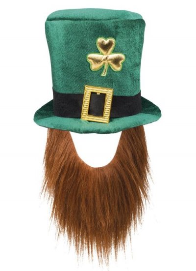 BOLAND Chapeau haut de forme tr&egrave;fle dor&eacute; adulte avec barbe Saint Patrick