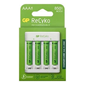 GP BATTERIES Chargeur de Piles Standard avec 4 Piles Rechargeables AAA de 850 mAh.