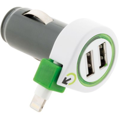 Q2POWER Chargeur de voiture avec c&acirc;ble et prise Iphone + 2 USB