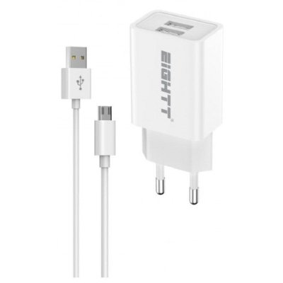 EIGHTT Chargeur  Smartphone Tablette 5 V 2 x 2,4 A avec c&acirc;ble Micro USB 1,2 m