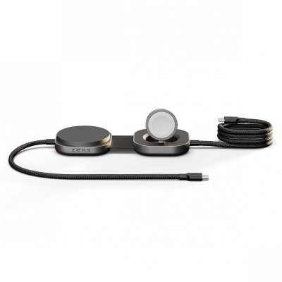 ZENS Chargeur Inductif 2 en 1  Pro 3 + Chargement Apple Watch Qi2 15W USB-C/USB-C Noir