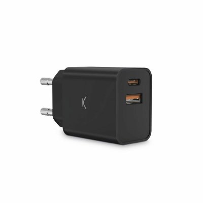 KSIX Chargeur  Double USB-A/USB-C 30W Noir