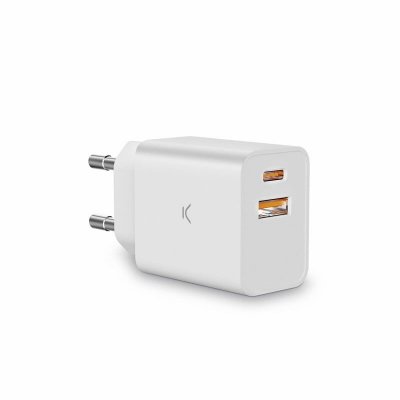 KSIX Chargeur  Dual USB-A/USB-C 20W Blanc