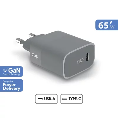 Chargeur maison USB C 65W Power Delivery GaN Ultra rapide Gris - Neuf