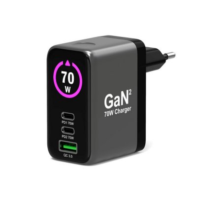 PORT DESIGNS Chargeur Mur Gan 70w  Usb-c Pd + Usb-a Qc Gris/noir/blanc + C&acirc;ble 2 M
