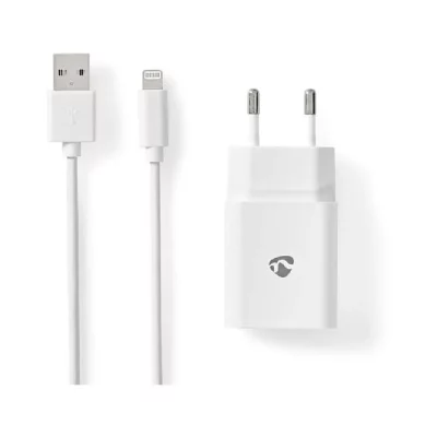 NEDIS Chargeur mural 2,4 a c&acirc;ble l&acirc;che certifi&eacute; lightning mfi blanc