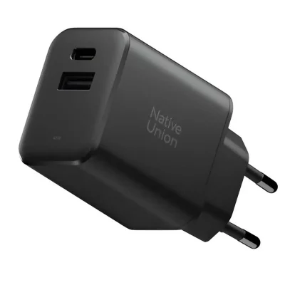 NATIVE UNION Chargeur Mural Double Port USB-C / USB-A GaN Power Delivery 45W Noir