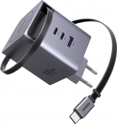UGREEN Chargeur Murale  Gan 100w 3 Ports Gris 150 X 56,8 X 63,6 Mm