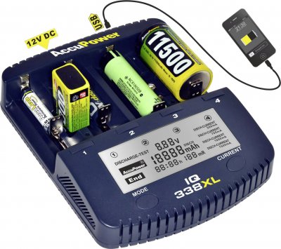 ACCUPOWER Chargeur pour piles rondes NiCd, NiMH, Li-ion  IQ338XL