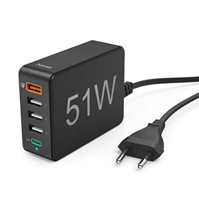 HAMA Chargeur rapide 5 ports, 1 x QC 3.0, 3 x USB-A, 1 x USB-C PD, 51 W, nr