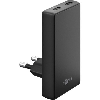 GOOBAY Chargeur rapide 65 w double usb-c pd gan 90&deg; extra plat noir