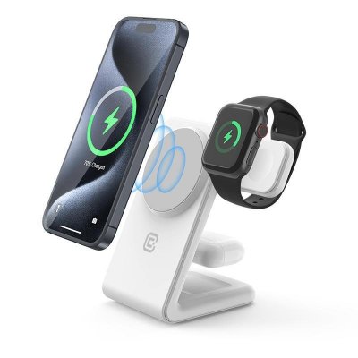 CRONG Chargeur Sans Fil 3-en-1 pour iPhone / Watch / AirPods Mod&egrave;le MagSpot  Blanc