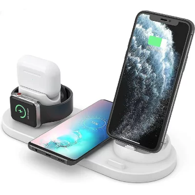 CHRONUS Chargeur Sans Fil, Station de Charge Sans Fil 6 en 1 Dock(Blanc)-