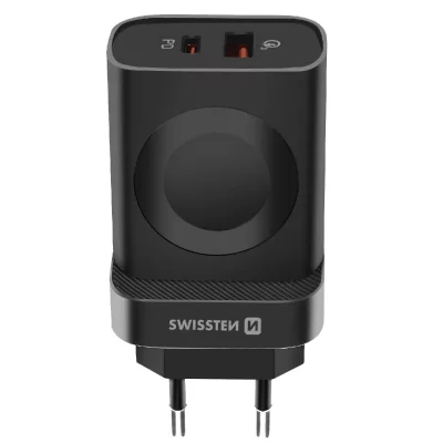 SWISSTEN Chargeur Secteur 22.5W USB et USB C et Module Magn&eacute;tique Apple Watch Noir
