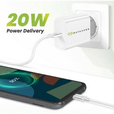 MAYAXESS Chargeur Secteur Pour Fairphone 4 20w + C&acirc;ble Usb-c 1m Blanc 
