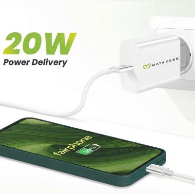 MAYAXESS Chargeur Secteur Pour Fairphone 6 20w + C&acirc;ble Usb-c 1m Blanc 