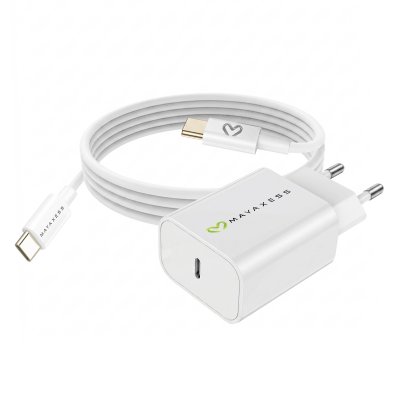 MAYAXESS Chargeur Secteur pour Galaxy S20 Fe 20W + C&acirc;ble USB-C 1m Blanc