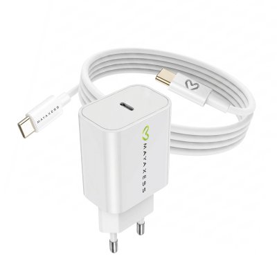 MAYAXESS Chargeur Secteur pour Galaxy S20 Plus 20W + C&acirc;ble USB-C 1m Blanc