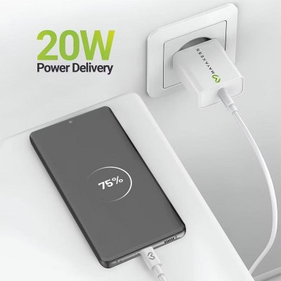 MAYAXESS Chargeur Secteur pour Galaxy S21 Fe 20W + C&acirc;ble USB-C 1m Blanc