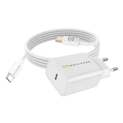 MAYAXESS Chargeur Secteur pour Galaxy S21 Plus 20W + C&acirc;ble USB-C 1m Blanc
