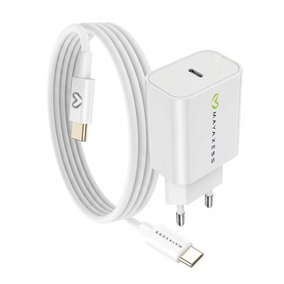 MAYAXESS Chargeur Secteur pour Galaxy S22 Plus 20W + C&acirc;ble USB-C 1m Blanc