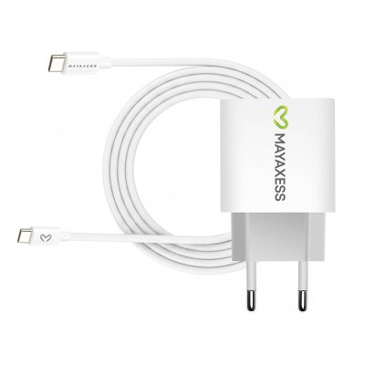 MAYAXESS Chargeur Secteur pour Galaxy S23 Fe 20W + C&acirc;ble USB-C 1m Blanc